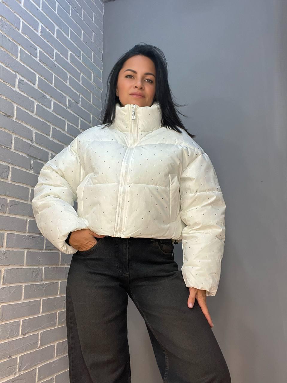 Куртка жіноча Haiziyuan 7165 коротка широка оверсайз розсип камінців без капюшона L Білий (2734) - фото 2