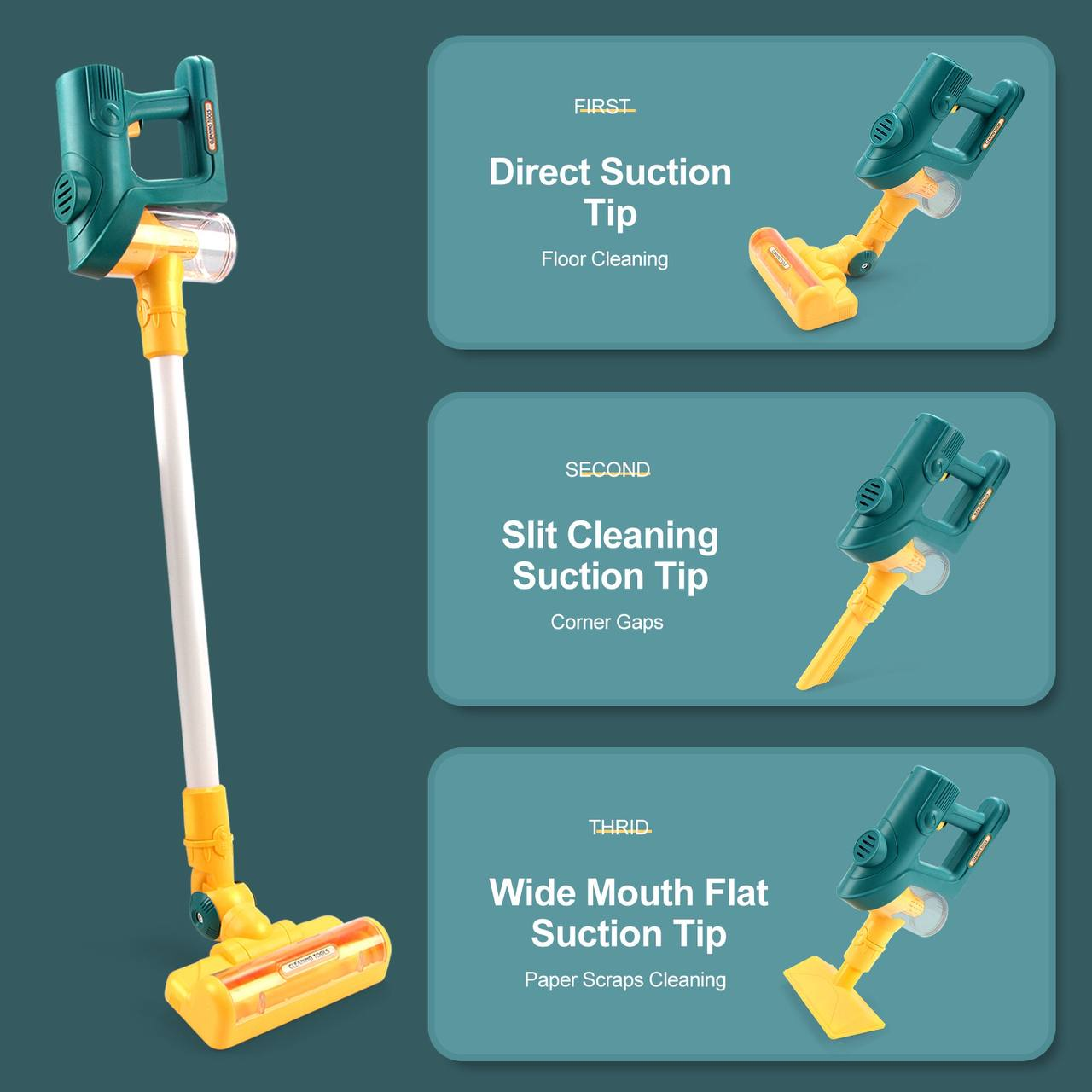 Дитячий ігровий пилосос Fun Game з насадками Зелено-помаранчовий (137-11-21) - фото 7