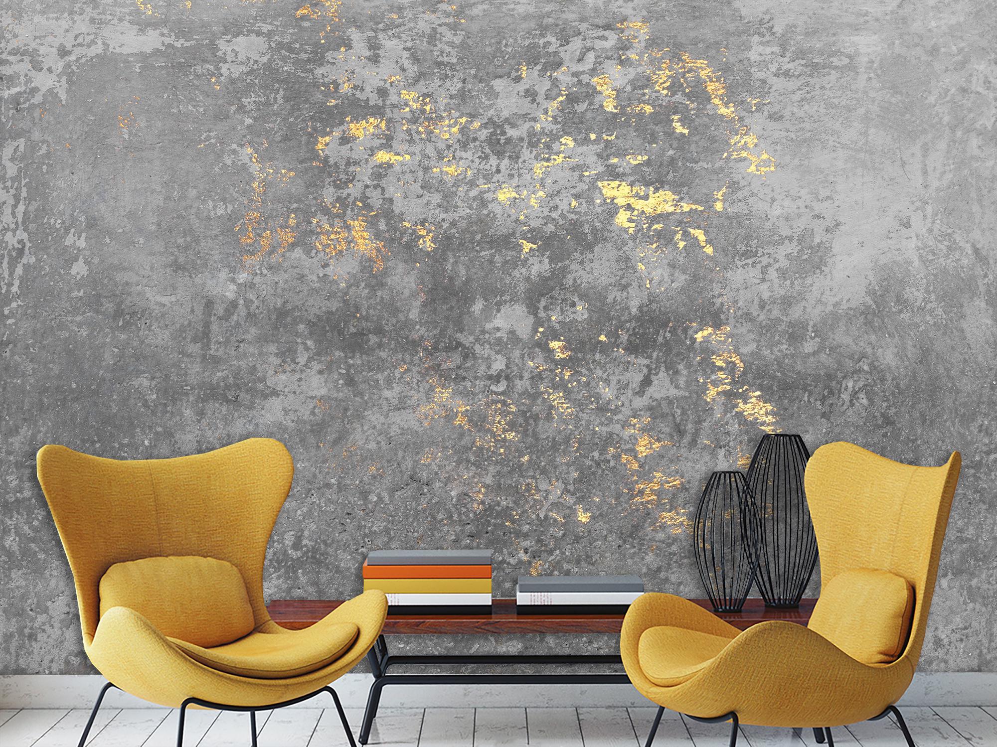 Фотообои флизелиновые абстракция Бетон с золотом 368х245 см (SPF-051/7)