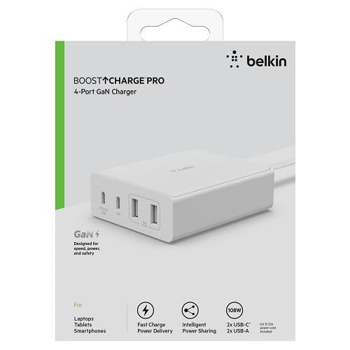 Зарядное устройство сетевое Belkin 108W 2хUSB-С GAN PD PPS/2хUSB-A Белый (WCH010VFWH) - фото 9