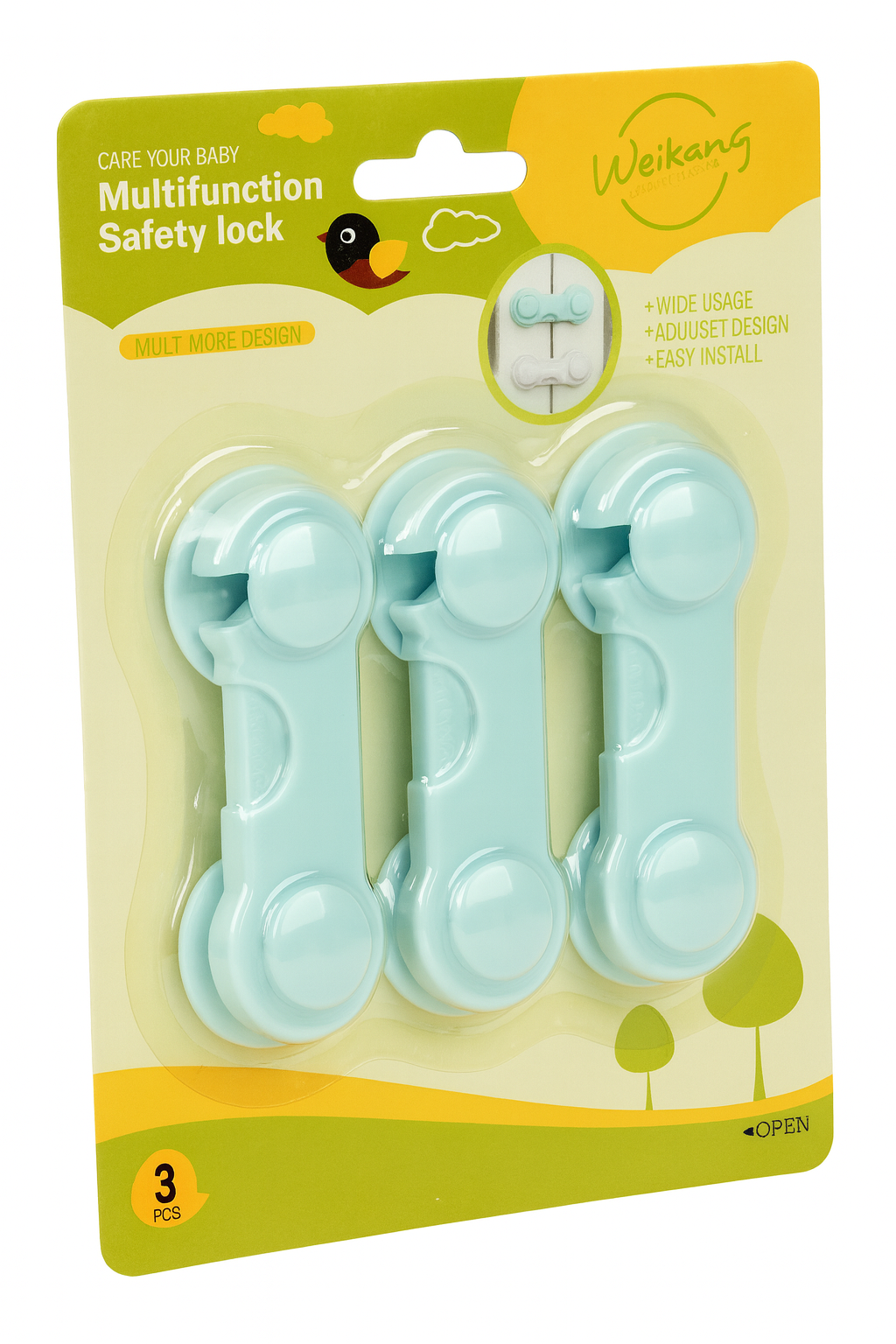 Набір замків-блокіраторів меблів Weikang R94795 платикові 9,5×3 см 3 шт. Блакитний (1adde431)
