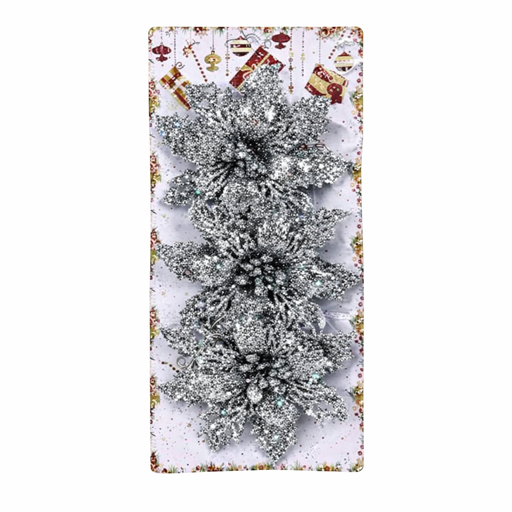 Набор елочных украшений Цветы M48169 11 см 3 шт. Серебряный (33458823)