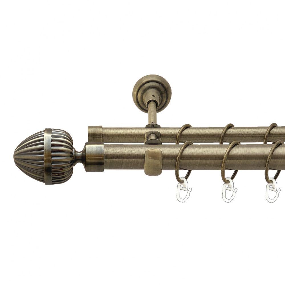 Карниз металевий Orvit Одеон дворядний відкритий/гладка труба/кільце металеве Антик 25/16 мм 240 см (00-00010236)