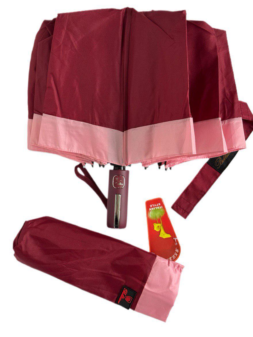 Зонтик автоматический женский Bellissimo 12 спиц 6 сегментов Бордовый с розовой каймой (654) - фото 2