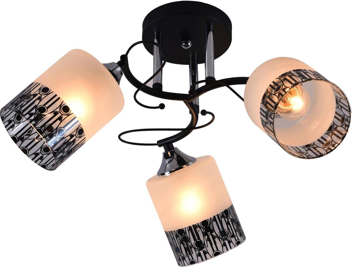 Люстра потолочная Light House SRS-20714/3 плафон белый/прозрачный с узором Черный/Хром