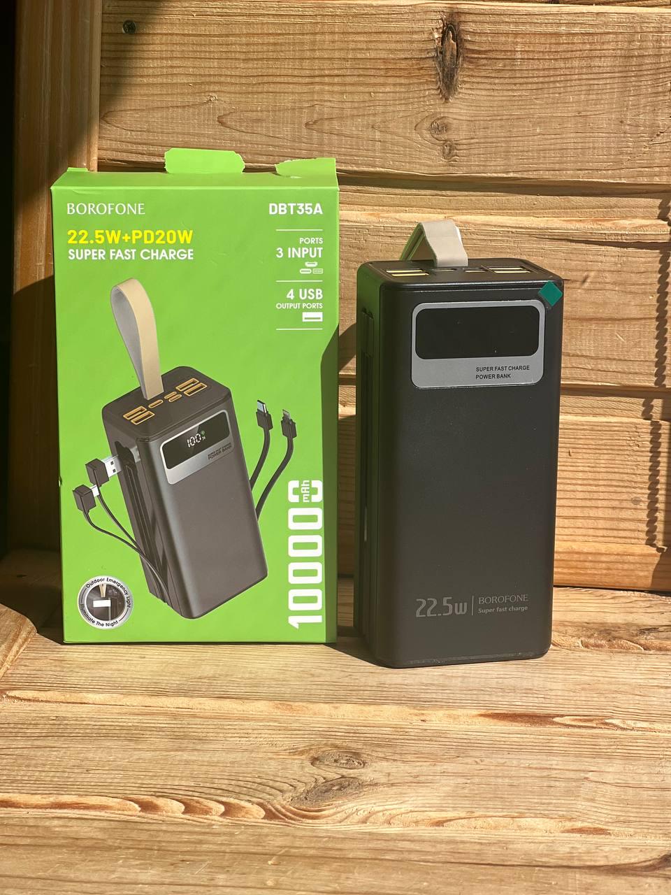 Повербанк Borofone 100000 mАh с фонариком 4 переходника