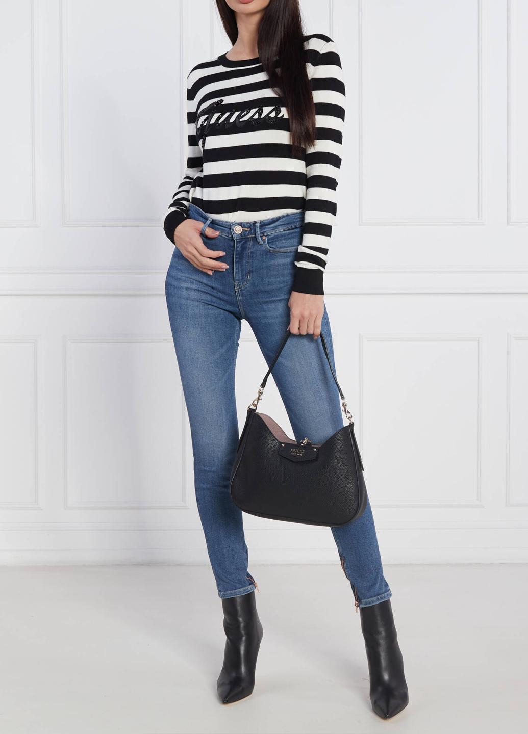 Сумка з косметичкою жіноча хобо з еко шкіри Guess ECO BRENTON HOBO HWEVG839002-BLA Чорний - фото 4