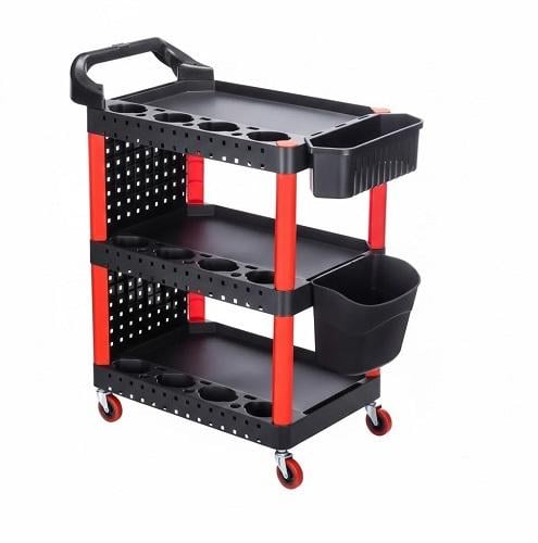Тележка для инструментов мобильная на три полки Черно-красный