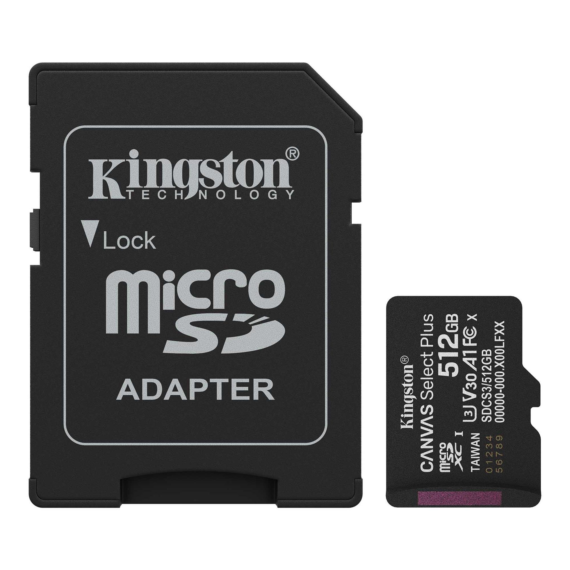 Карта памяти microSDXC Kingston Canvas Select Plus 512 GB UHS-I Class 10 V10 с SD адаптером (SDCS3/512GB)