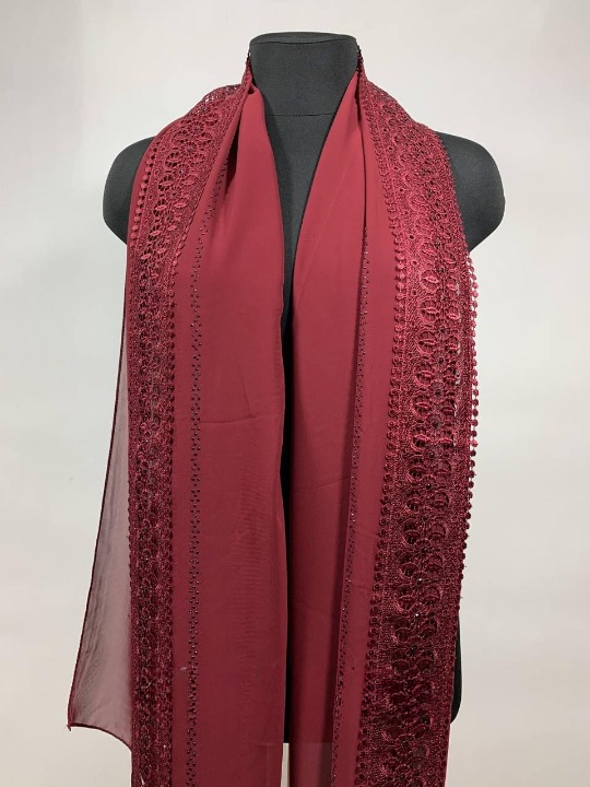 Шарф шифоновый с камешками Бордовый (ШарфШиф37)