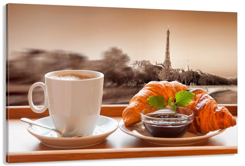 Картина на холсте в гостиную/спальню Кофе с круасаном 80х120 см (MLP_399)