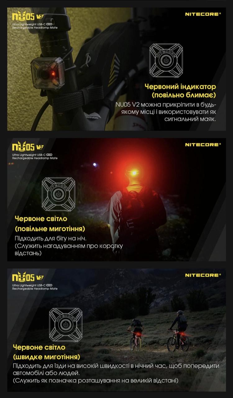 Фонарь налобный/велосипедный маяк Nitecore NU05 KIT V2 2в1 (011403) - фото 6
