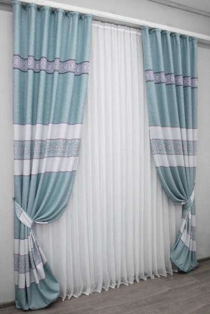 Ткань портьерная лен Голубой/Розовый (1108ш) - фото 3 Ткань портьерная лен Голубой/Розовый (1108ш) - фото 3