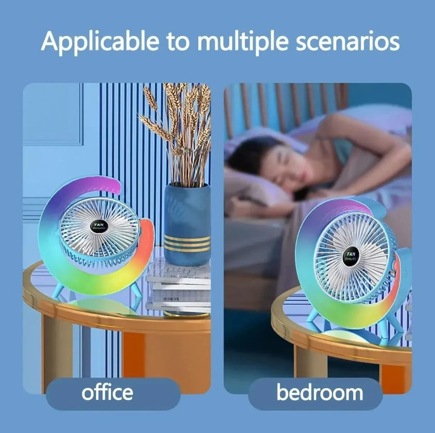 Вентилятор Fan аккумуляторный с подсветкой USB Синий (F13) - фото 5