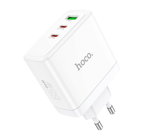 Сетевое зарядное устройство Hoco N30 Glory PD65W three-port/fast charger Type-C White