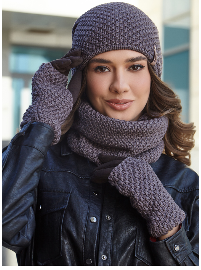 Комплект шапка з хомутом та рукавичками жіночий Braxton Осірія Темна кава (826W) - фото 1