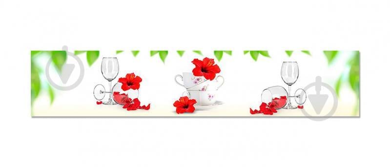 Наклейка виниловая кухонный фартук  Zatarga  "Гибискус и чашки"  600х3000 мм (Z181314/2)