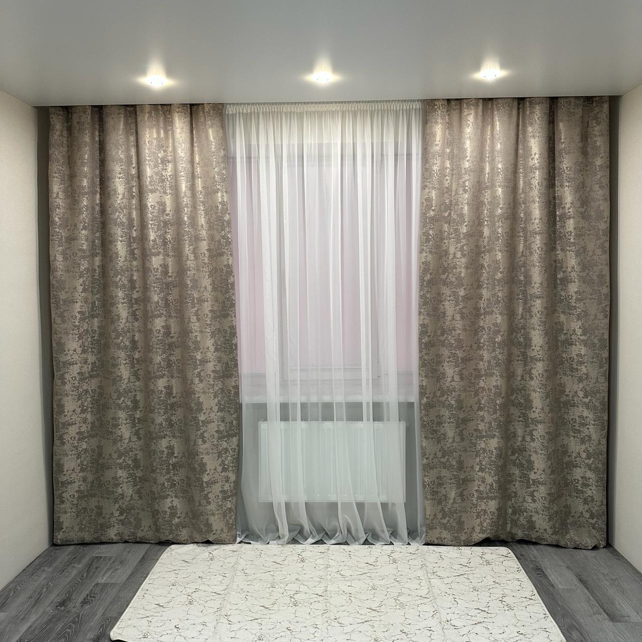 Шторы жаккардовые с мраморным узором среднее затемнение 1,5x2,7 м 2 шт. Бежево-серый (28796108) - фото 5