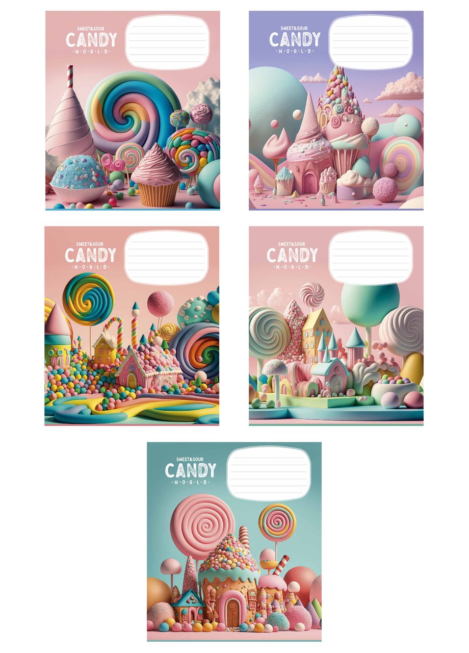 Тетради ученические Школьник Candy world в клетку 12 л. 5 шт. (3266 4820006470432)