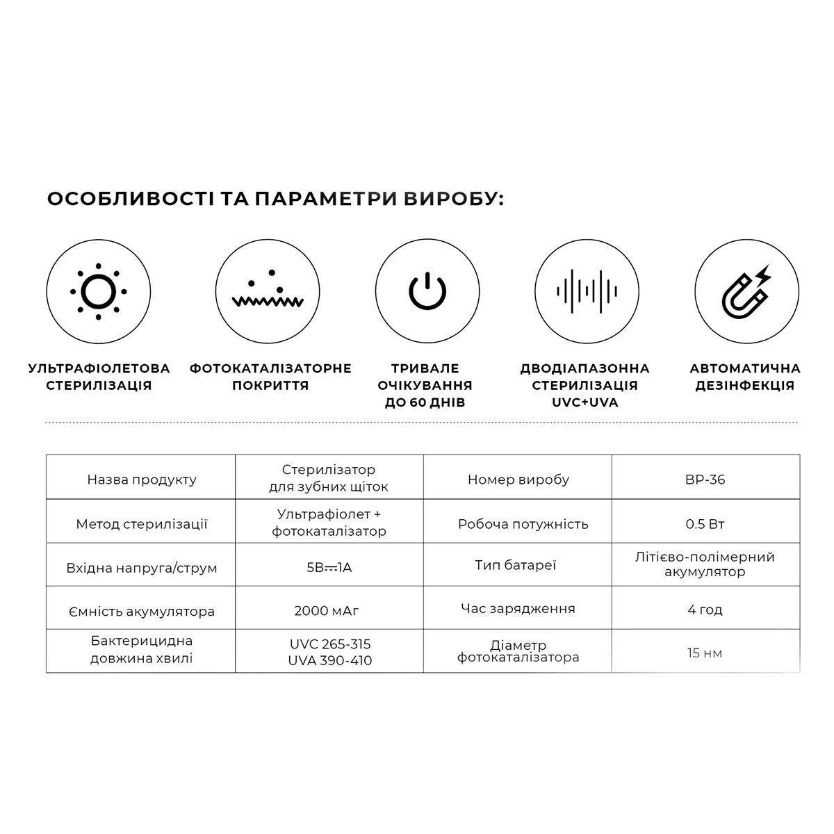 Органайзер для зубних щіток MVM BP-36 зі стерилізатором Білий (BP-36 WHITE) - фото 16