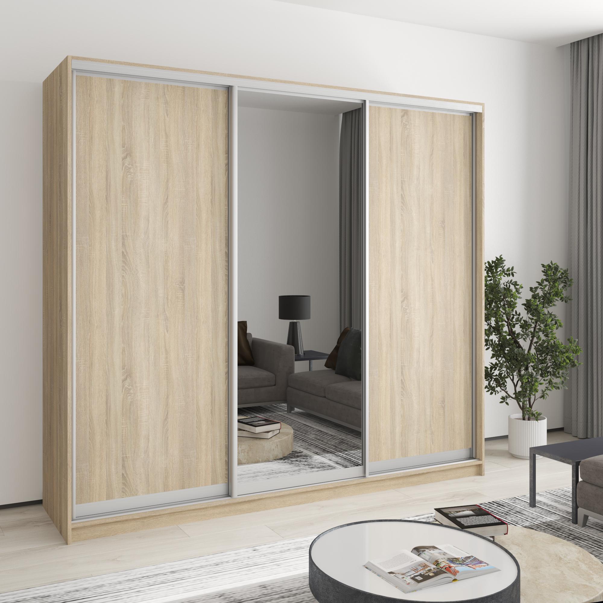 Шкаф-купе трехдверный MebelStar Комбо AL 2ДСП/Зеркало 230x60x210 см Дуб сонома (MBS-3355)