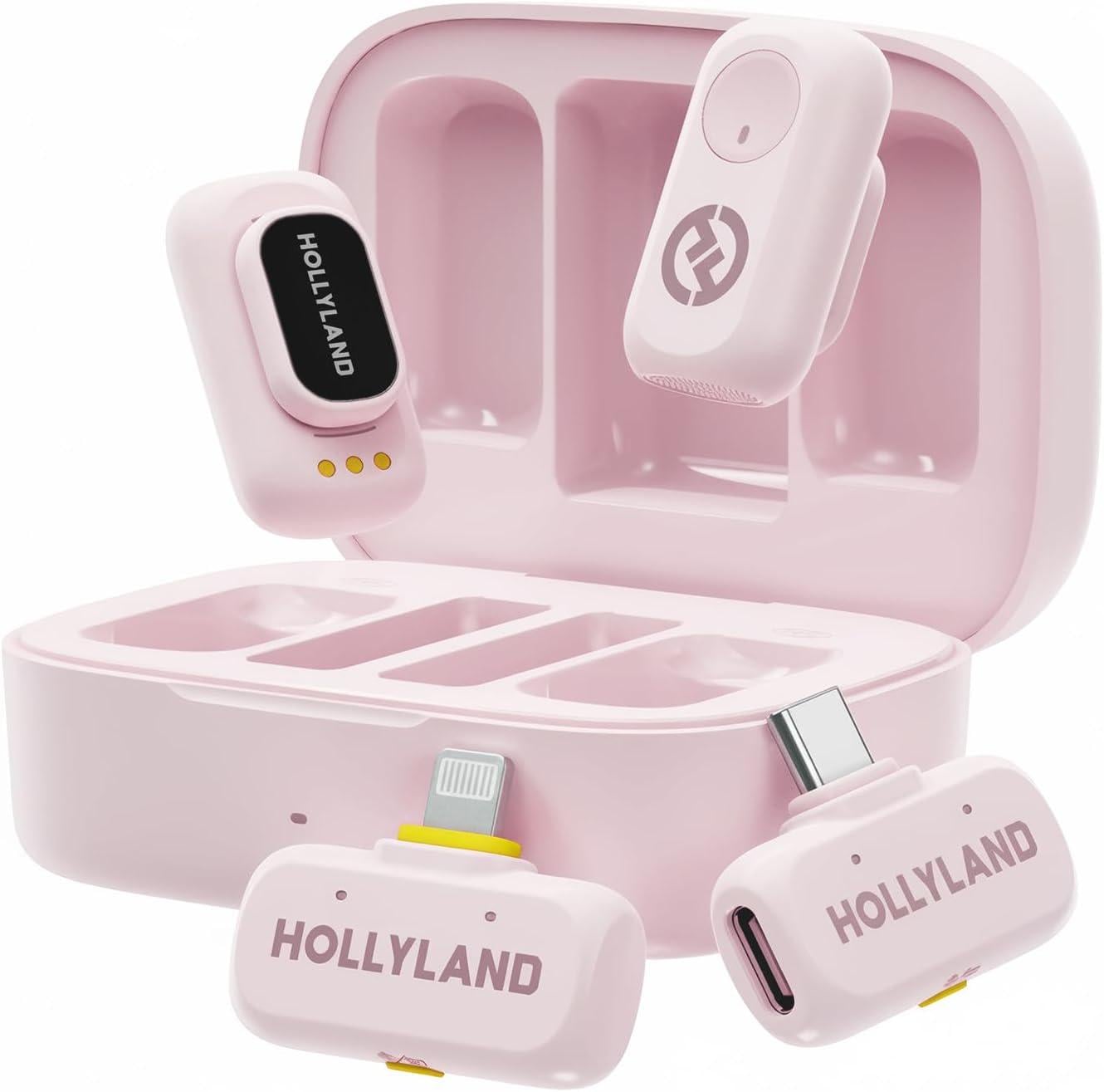 Микрофон петличный Hollyland Lark A1 Combo розовый Lightning+Type-C для iPhone/Android с зарядным кейсом беспроводной 2 шт. (52019)