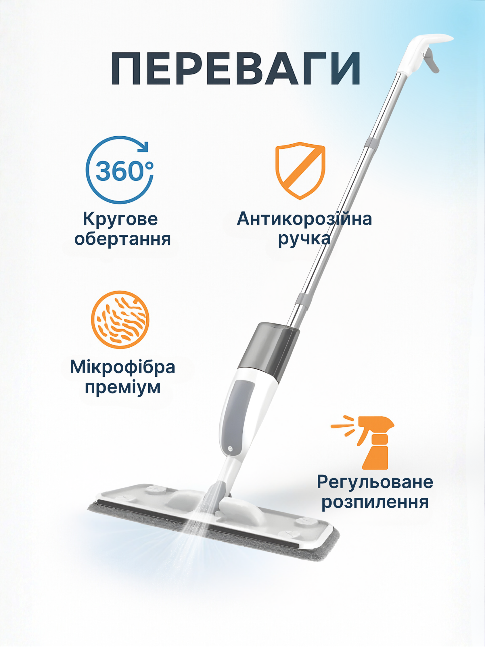 Умная швабра с распылителем воды для влажного Белый (55012821) - фото 3