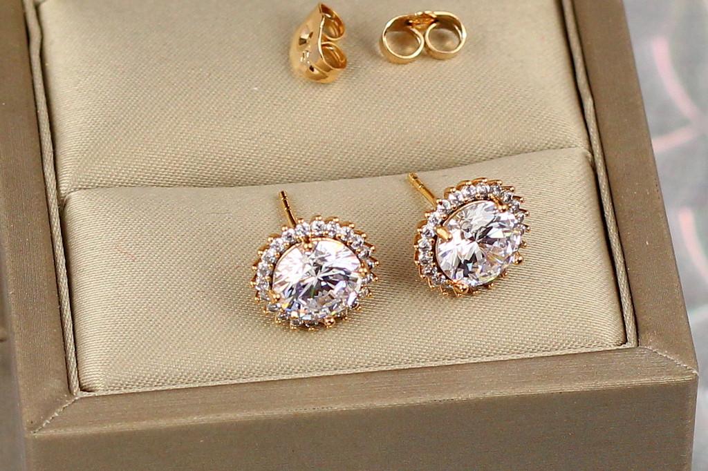 Серьги гвоздики Xuping Jewelry Подсолнух с белым камнем 1,2 см Золотистый