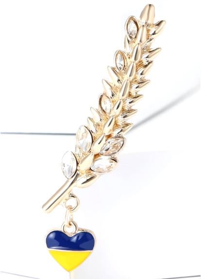 Брошка Колосок пшениці із серцем Жовто-блакитний (8494445)