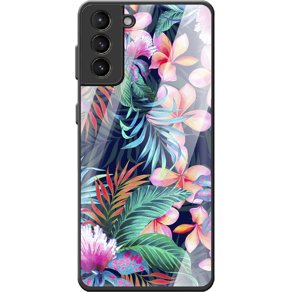 Чехол BoxFace Samsung G996 Galaxy S21 Plus flowers in the tropics Черный силикон со стеклом (41718-up1971-42230)