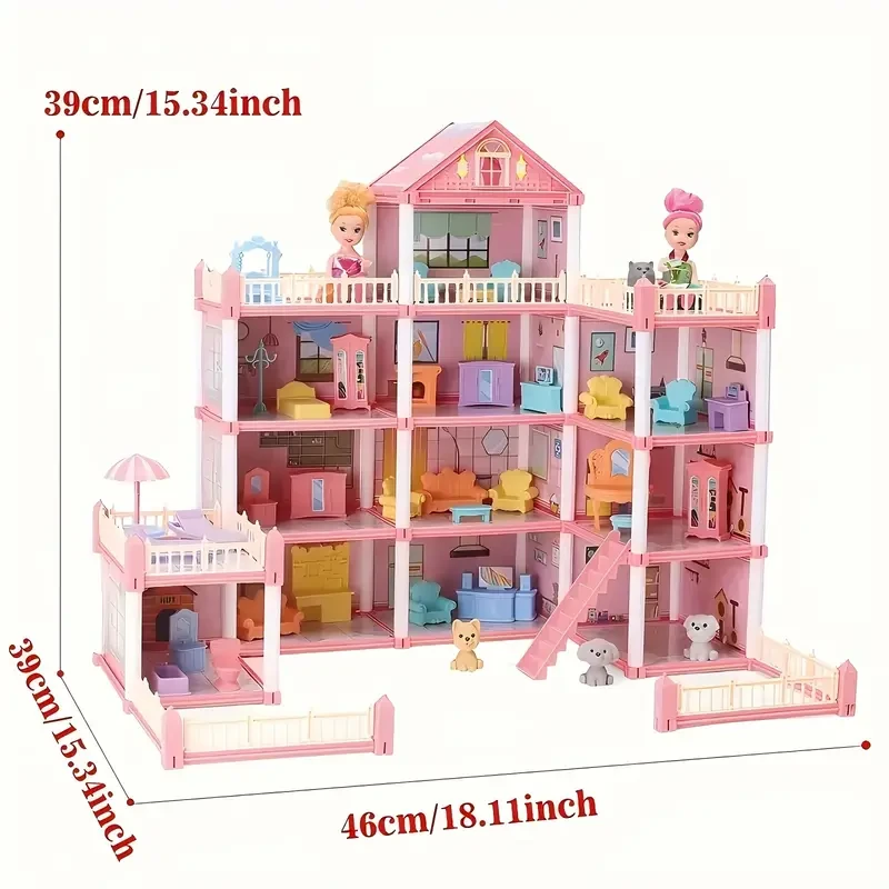 Кукольный дом с мебелью и аксессуарами и куклами 4 этажа 14 комнат - фото 3