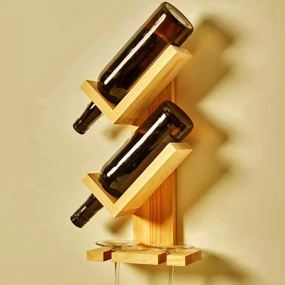 Полка для вина настенная из дерева Хатиро 2 Карри (ПНК-220903)