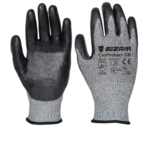 Защитные кевларовые перчатки с полиуретановым покрытием Sizam CutProtect GB устойчивые к порезам (34010)