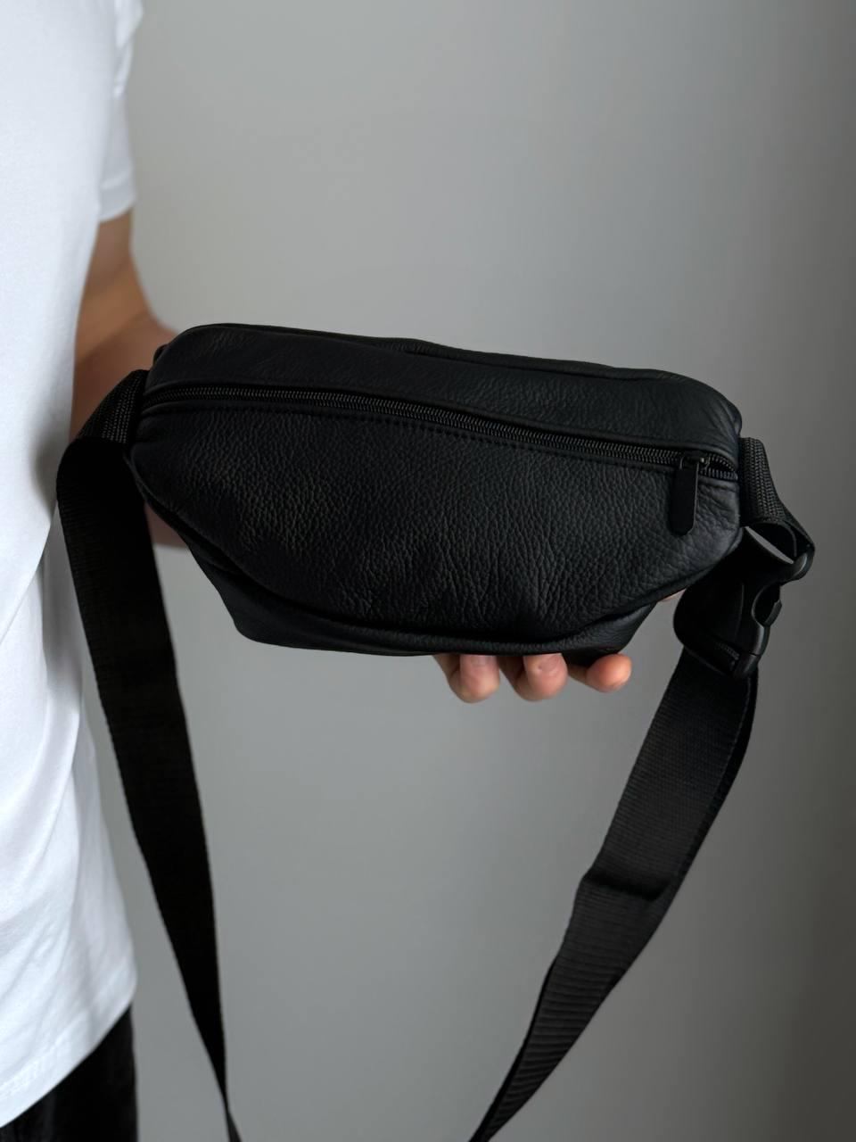Сумка бананка на пояс мужская натуральная кожа флотар Черный (93959) - фото 4