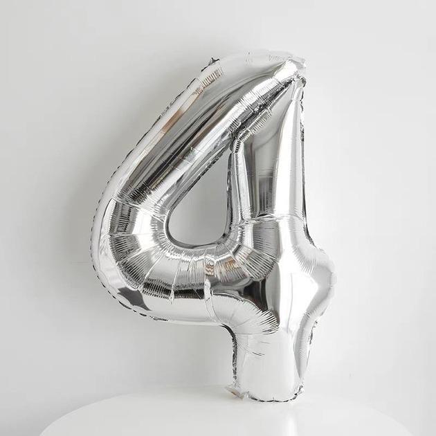 Повітряна кула 1347-4 фольгована 32" цифра 4 Срібний (9087654565432)