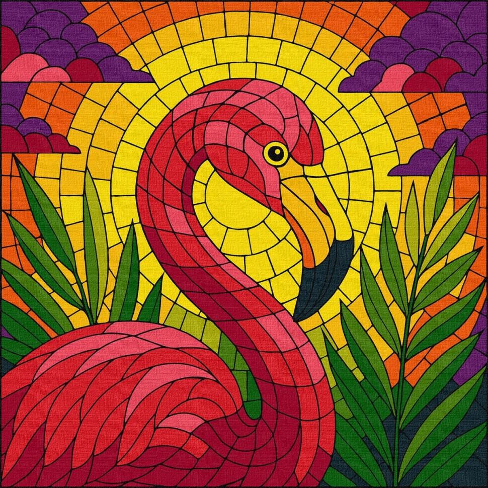 Картина по номерам Ideyka KHO5165 Витраж Фламинго 30х30 см (2746681451)