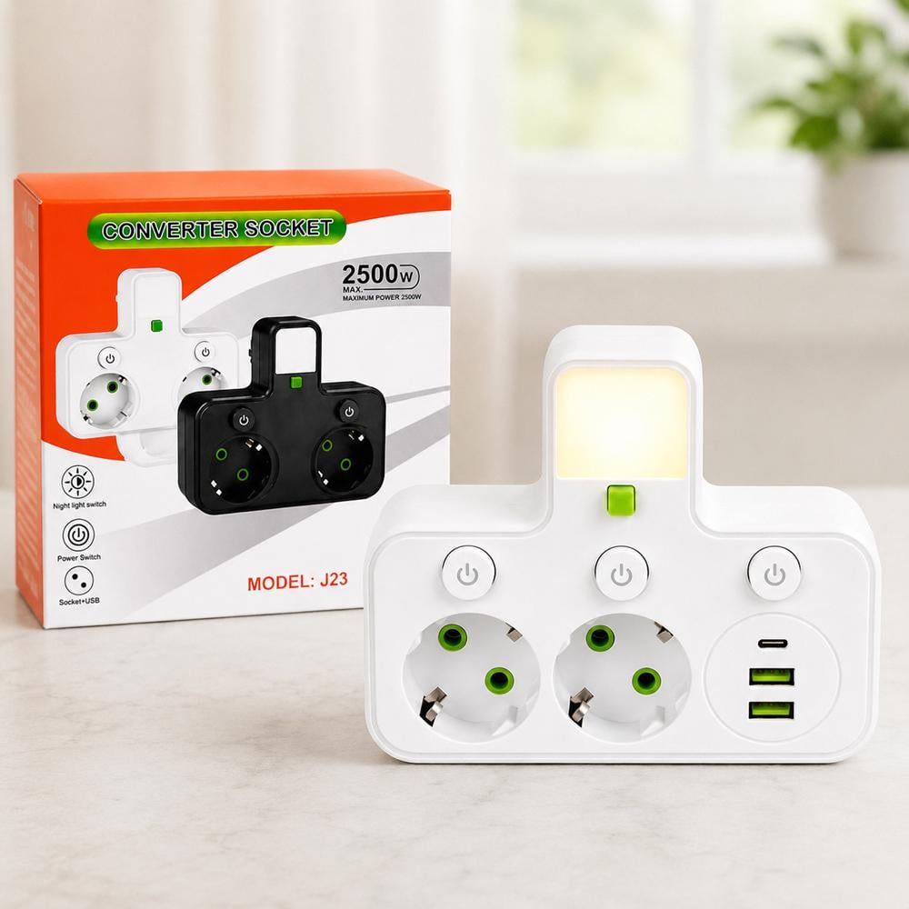 Трійник у розетку на 2 розетки 2хUSB та 1 Type-C з кнопками Білий (37-125403) Трійник у розетку на 2 розетки 2хUSB та 1 Type-C з кнопками Білий (37-125403)