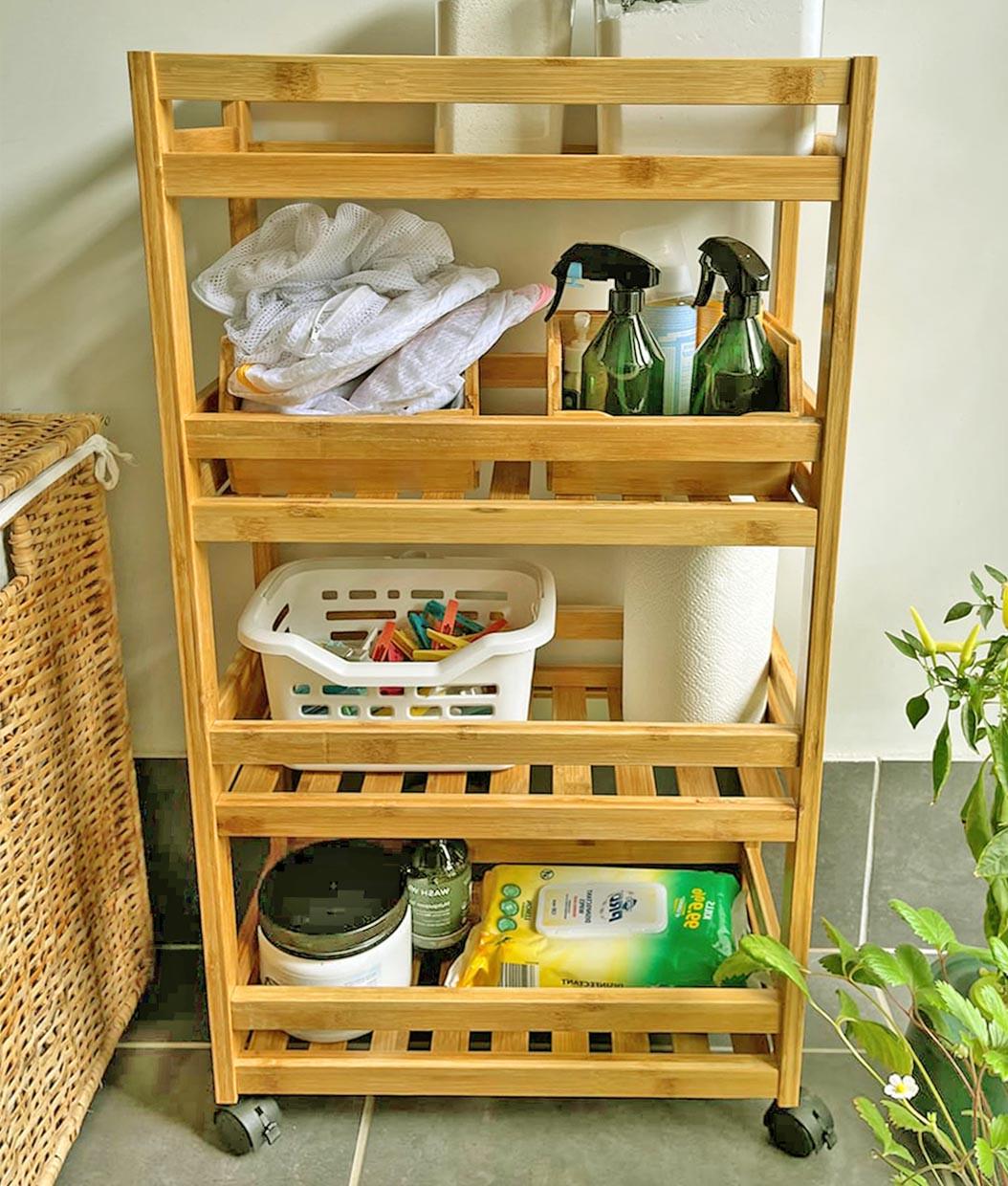 Этажерка для ванной из дерева на колесиках Полярис Карри (АБТ-009403)