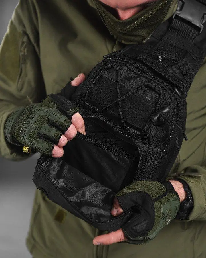 Рюкзак тактичний однолямковий Tactical із системою 5 л MOLLE Чорний (095 black) - фото 4