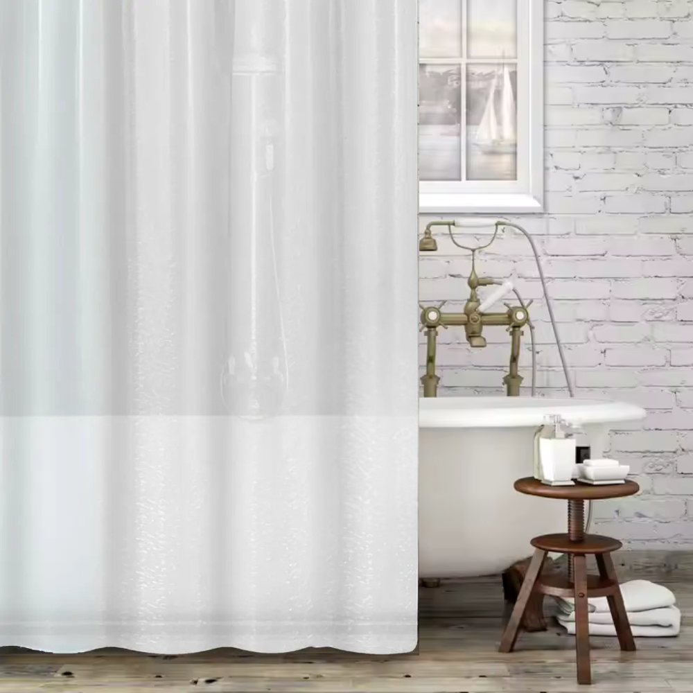 Шторка для ванной и душа водоотталкивающая из полиэстера с металлическими крючками 180x180 см Серебристо-белый