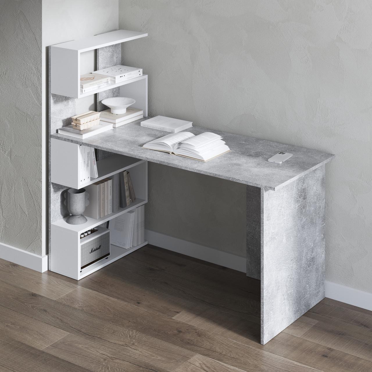 Стіл комп’ютерний Вайс M-24 1416х600х1226 мм Бетон/Білий (30641874) Стіл комп’ютерний Вайс M-24 1416х600х1226 мм Бетон/Білий (30641874)