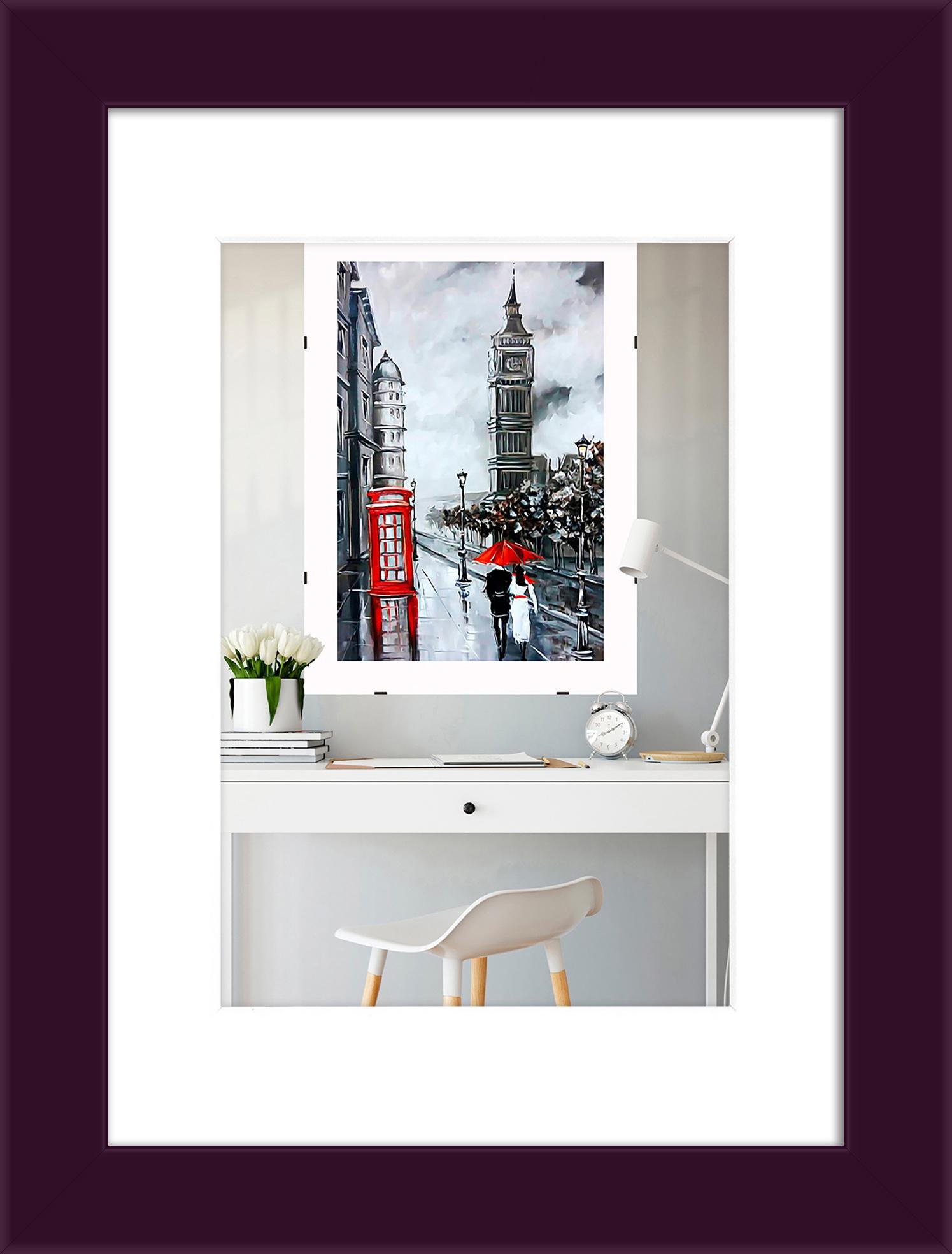 Фоторамка деревянная EmojiFrame 15х21 см А5 под фото 10х15 см AH2220-02 пластиковое стекло 0,8 мм паспарту Фиолетовый - фото 1