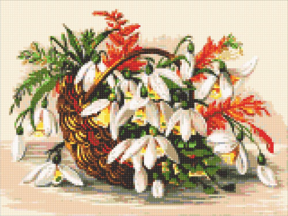 Алмазная мозаика на подрамнике Цветы в лукошке 40х30 см (DM.314-pdr)