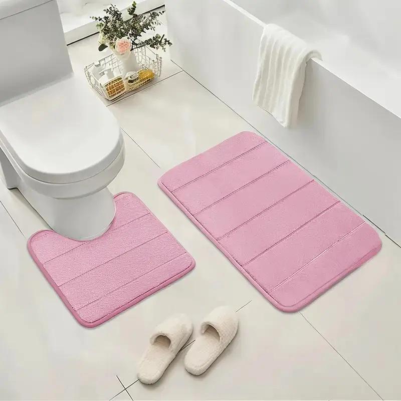 Набір килимків для ванної та туалету STRIPES з ефектом пам'яті 40х60/50х40 см 2 шт. Рожевий (7802640)