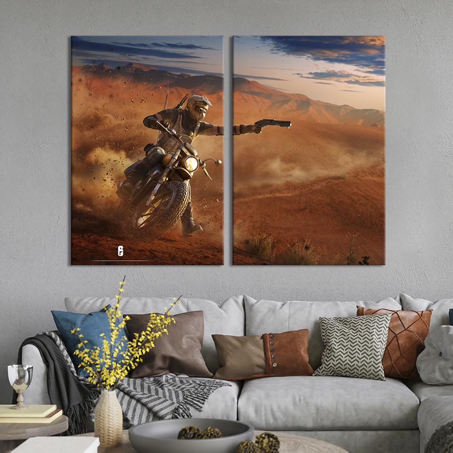 Картина на холсте Герой на мотоцикле / Tom Clancy's Rainbow Six Осада 165x122 см (1530-2)
