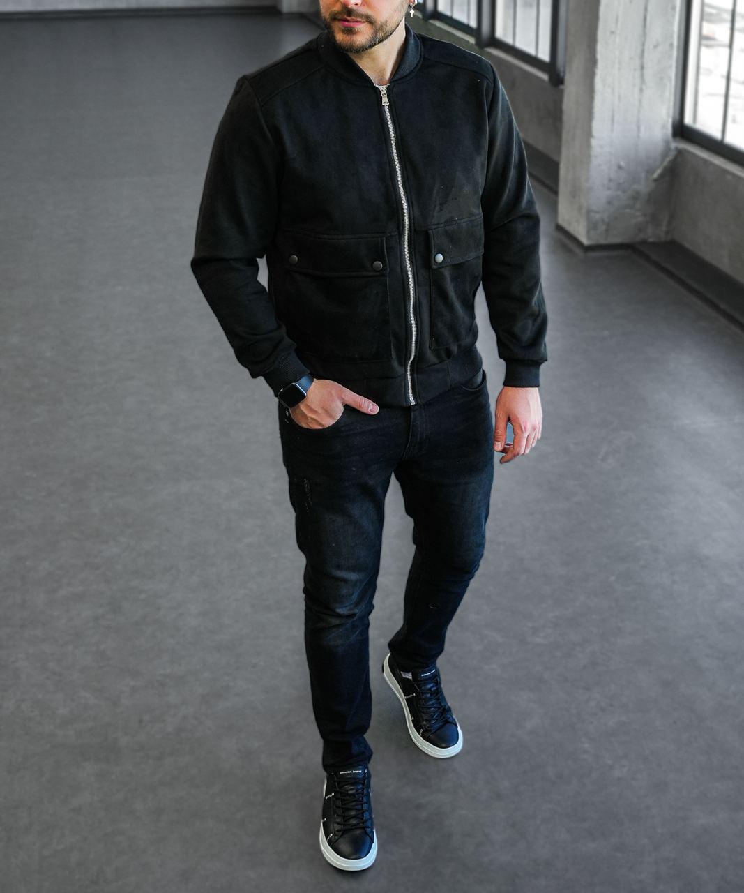 Бомбер мужской демисезонный замшевый XL Черный (F0020/3) - фото 2