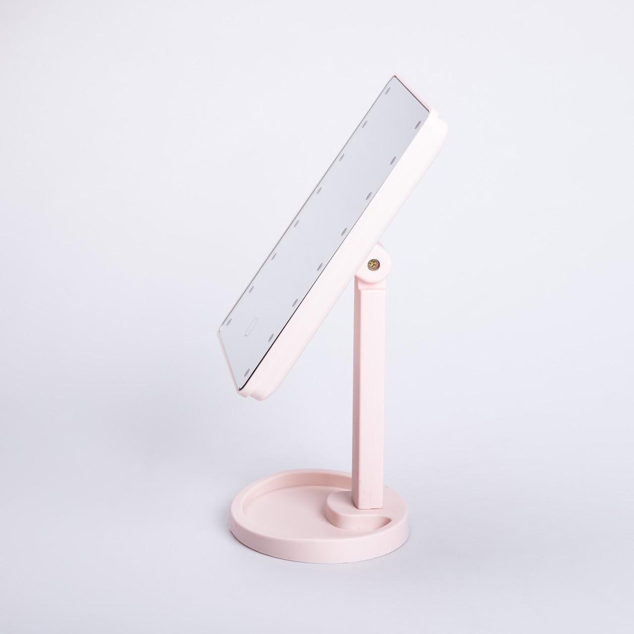 Дзеркало настільне косметичне для макіяжу 16 LED 21х16 см Рожевий (6878) - фото 3 Дзеркало настільне косметичне для макіяжу 16 LED 21х16 см Рожевий (6878) - фото 3