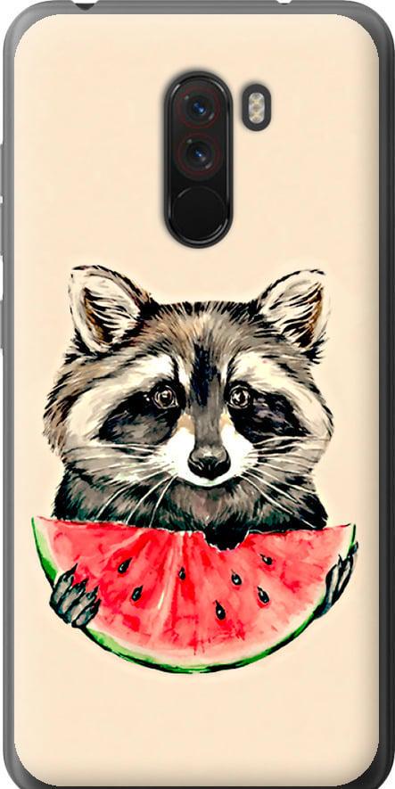 Чехол на Xiaomi Pocophone F1 Енотик с арбузом (4605u-1556-42517)