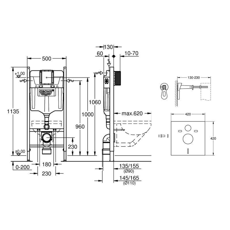 Инсталляционная система для унитаза Grohe Rapid SL 3884000G (71972) - фото 2