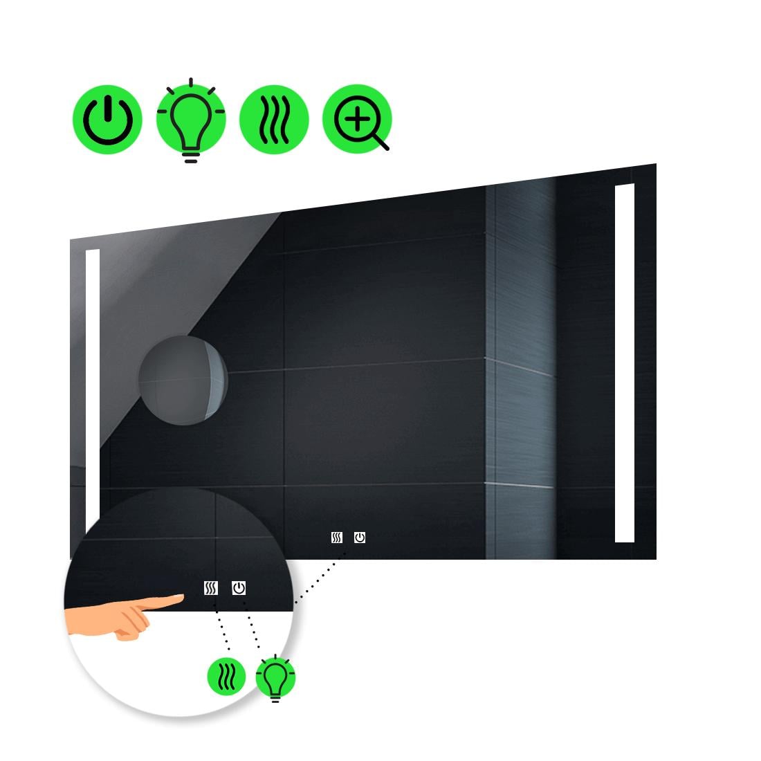 LED-зеркало 70x60 см с двумя сенсорами/подогревом и линзой без подсветки Adelita (Adelitag13)